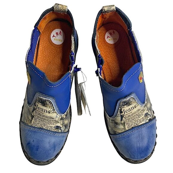 TMA Eyes Leather Ankle Booties Womens 7.5 Retro Boho Patchwork Witchycore Chunky - Picture 3 of 8